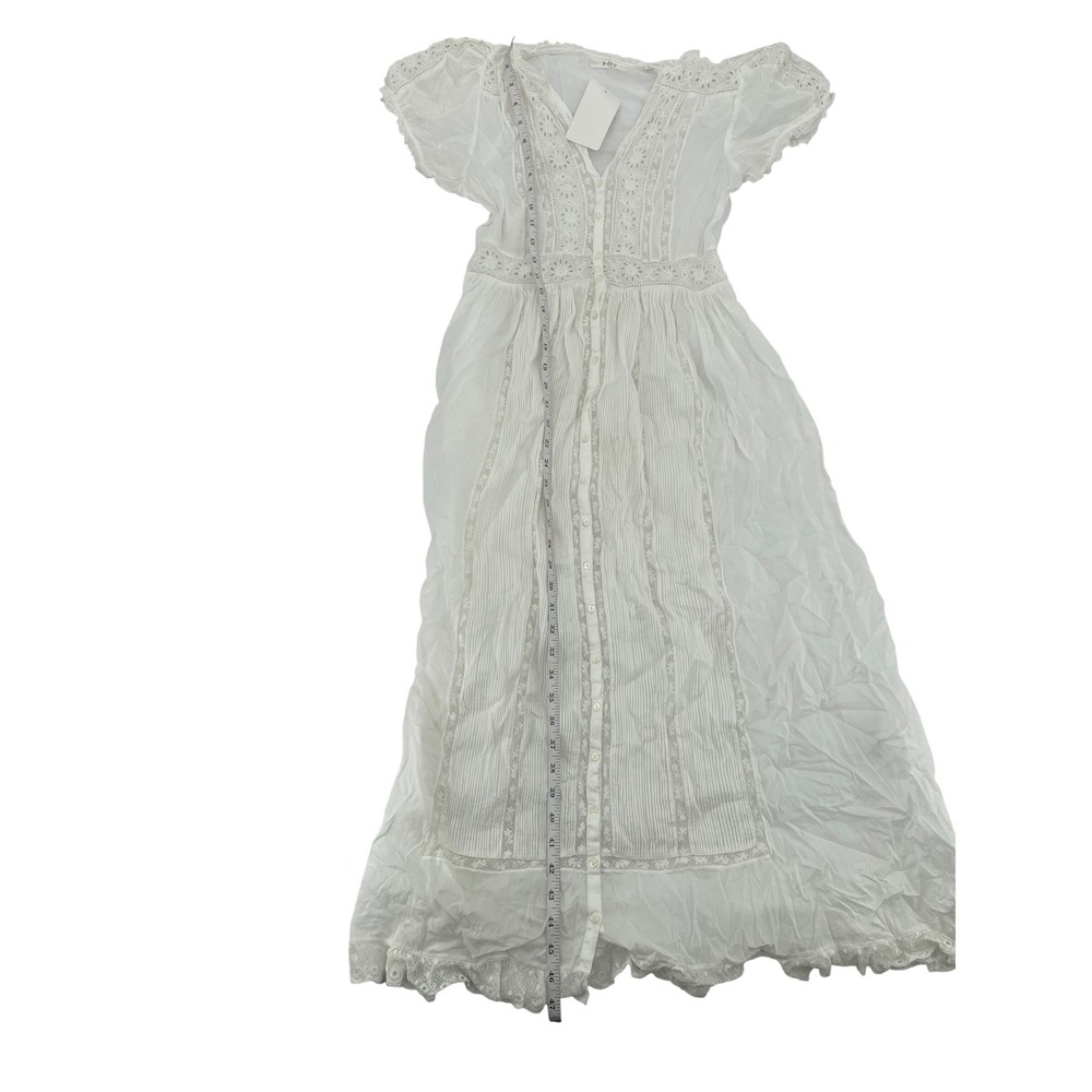 DOEN Dress Medium White Like New Eyelet Lace Maxi Bohemian Button Front Cotton - Picture 3 of 5